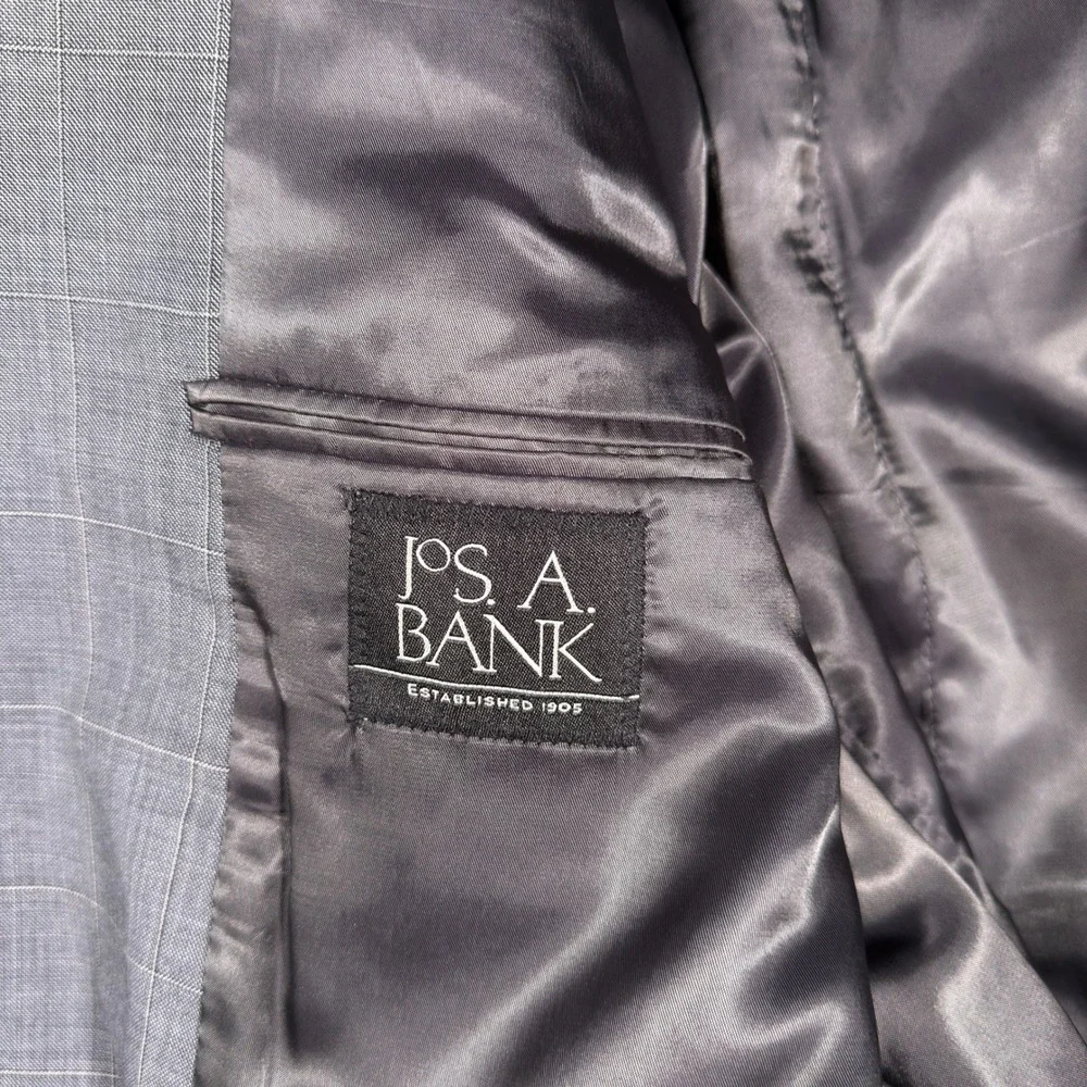 Jos. A. Bank Suit Jacket Blazer Mens 48R Gray Windowpane 100% Wool‎ 2 Button